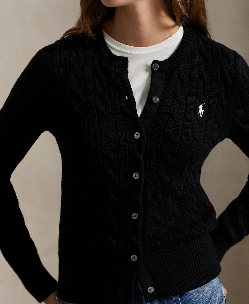 Polo Ralph Lauren Women's Cable-Knit Cotton Crewneck Cardigan Sweater