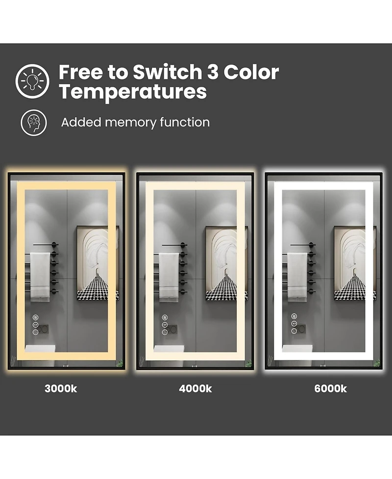 Amorho Led Bathroom Mirror, 32" x 32" Led Bathroom Mirror with Black Frame, Front Light and Backlit, Stepless Dimmable, Anti-Fog, Shatter-Pr