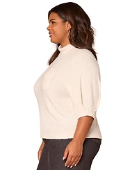 Democracy Plus Pleated Elbow Sleeve Mock Neck Knit Top