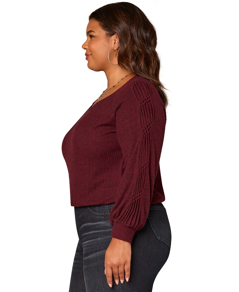 Democracy Plus Size Long Sleeve Cased Hem Knit Top