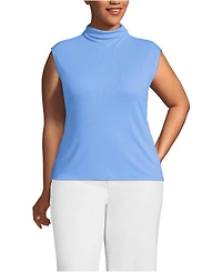 Lands' End Plus Cap Sleeve Drapey Rib Fitted Funnel Neck Tank