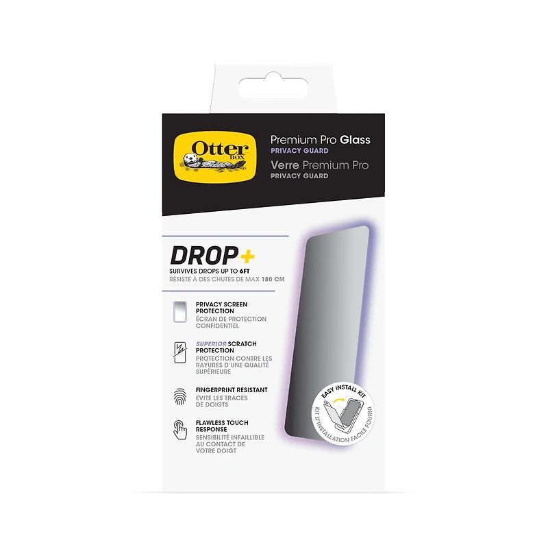 OtterBox Premium Pro Glass Antimicrobial Privacy Screen Protector for Apple iPhone 15 Pro-Clear