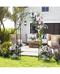 Gymax 86'' Arch Trellis for Climbing Plants w/ Planter Boxes Roses Vines for Wedding
