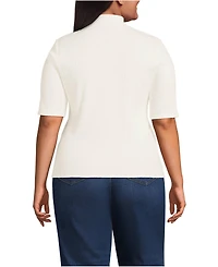 Lands' End Plus Size Elbow Sleeve Pointelle Rib Mock Neck