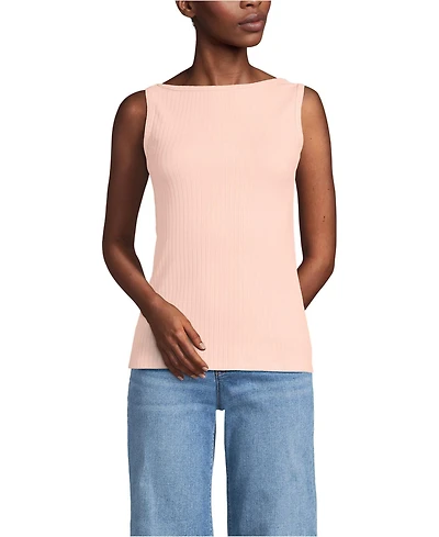 Lands' End Women's Sleeveless Pointelle Rib Boat Neck Tank