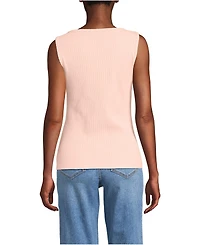 Lands' End Women's Sleeveless Pointelle Rib Boat Neck Tank