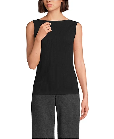 Lands' End Women's Sleeveless Pointelle Rib Boat Neck Tank