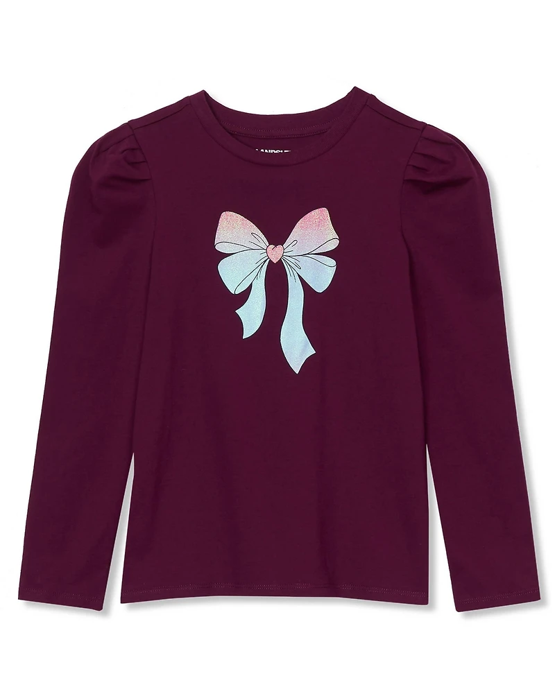 Lands' End Girls Long Sleeve Graphic Tee With Puff Shoulder