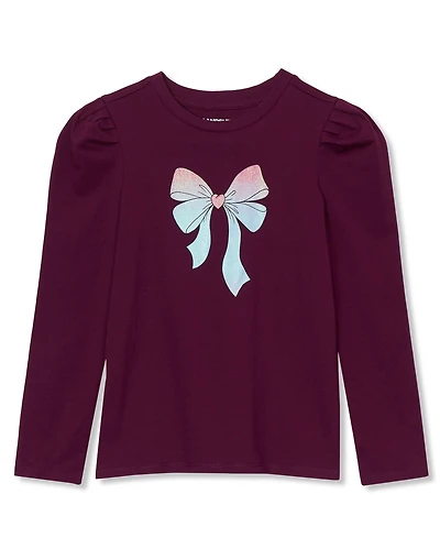 Lands' End Girls Long Sleeve Graphic Tee With Puff Shoulder