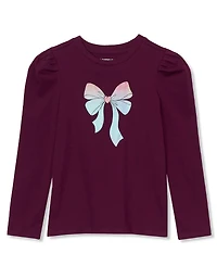 Lands' End Girls Long Sleeve Graphic Tee With Puff Shoulder