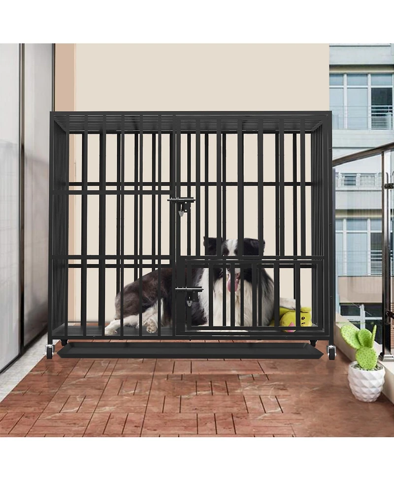 BingoPaw Chew-resistant Heavy Duty Metal Dog Cage Kennel Pet Crate with Wheels