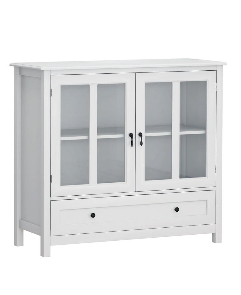 Casainc Buffet Cabinet with Double Glass Doors and Decorative Bell Handles for Dining Storage