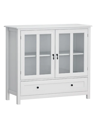 Casainc Buffet Cabinet with Double Glass Doors and Decorative Bell Handles for Dining Storage