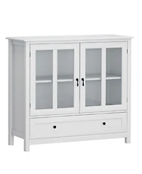 Casainc Buffet Cabinet with Double Glass Doors and Decorative Bell Handles for Dining Storage