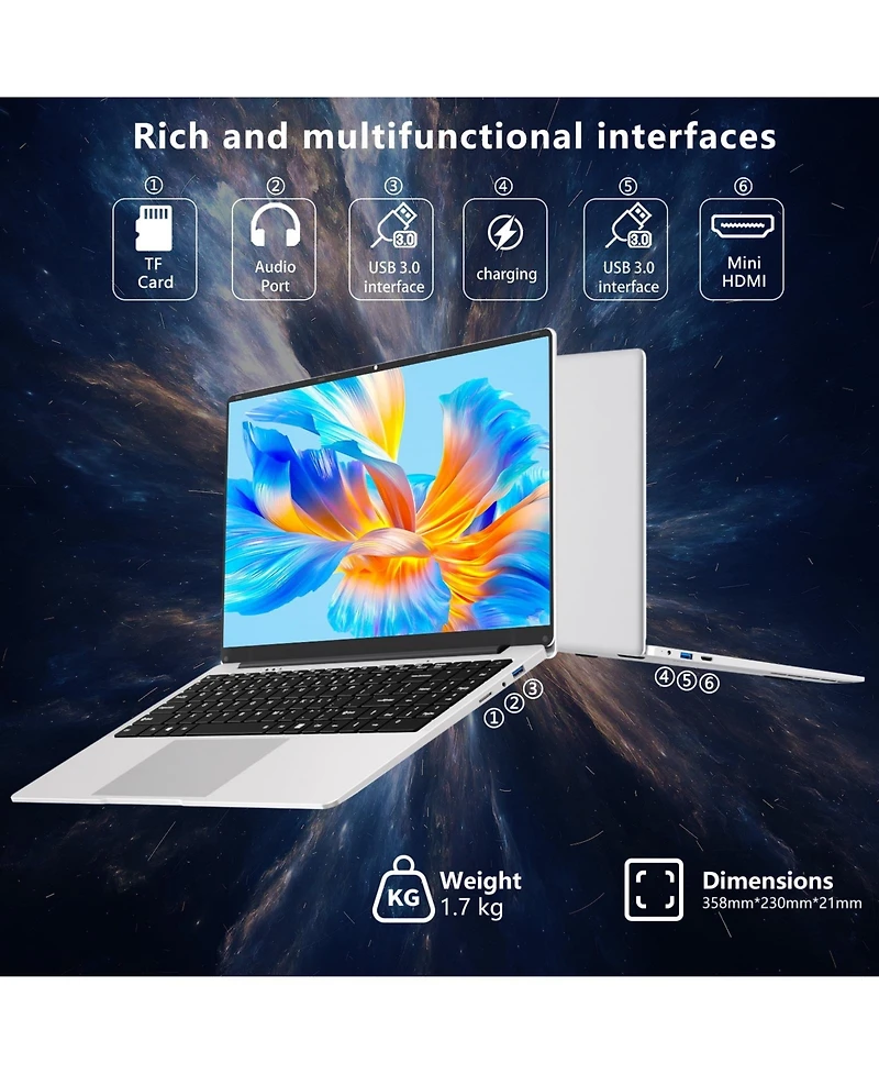 memzuoix 15.6 inch Laptop, Laptops with Celeron N4000, 8GB LPDDR4 256GB Ssd, Ips Fhd 1920x1080, WiFi+BT4.2+Mini Hdmi+Tf Card Slot, Traditional Laptop
