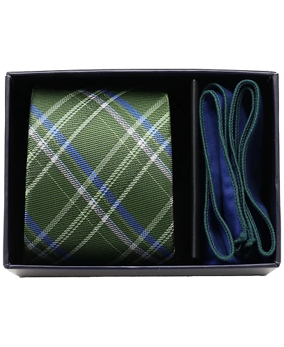 Ben Sherman Men's 2-Piece Plaid Tie and Solid Pocket Square Half Box Set