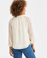 Style & Co Women's Floral Ruffled Split-Neck Top, Macy's Exclusive