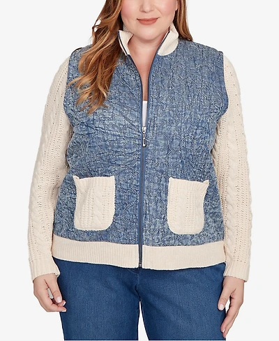 Alfred Dunner Plus Sunset Canyon Sweater Ribbed Quilted Jacket