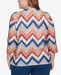 Alfred Dunner Plus Sunset Canyon Textured Knit Chevron Top with Necklace
