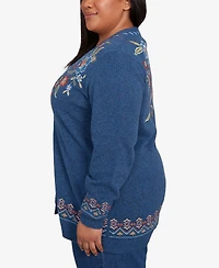 Alfred Dunner Plus Sunset Canyon Embroidered Flower Long Sleeve Cardigan Sweater
