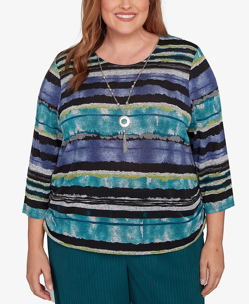Alfred Dunner Plus Lake Champlain Biadere Melange Stripe Top with Necklace