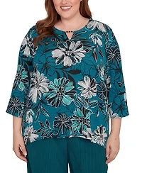 Alfred Dunner Plus Lake Champlain Floral Printed Beaded Neck Top