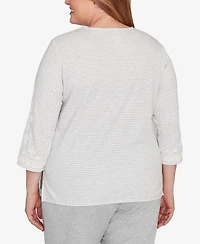 Alfred Dunner Plus Casual Vibe Embellished Striped Crew Neck Top