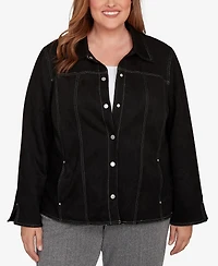 Alfred Dunner Plus Jet Setter Print Lining Faux Suede Jacket