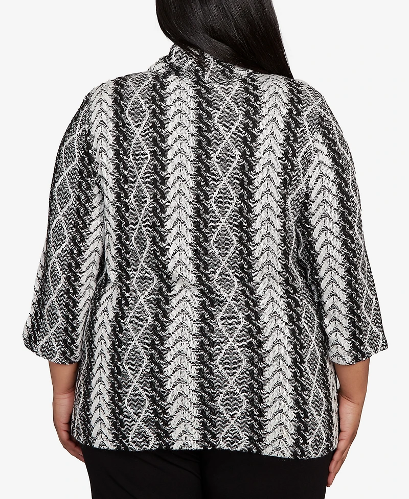 Alfred Dunner Plus Jet Setter Cable Jacquard Knit Top with Necklace