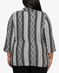 Alfred Dunner Plus Jet Setter Cable Jacquard Knit Top with Necklace