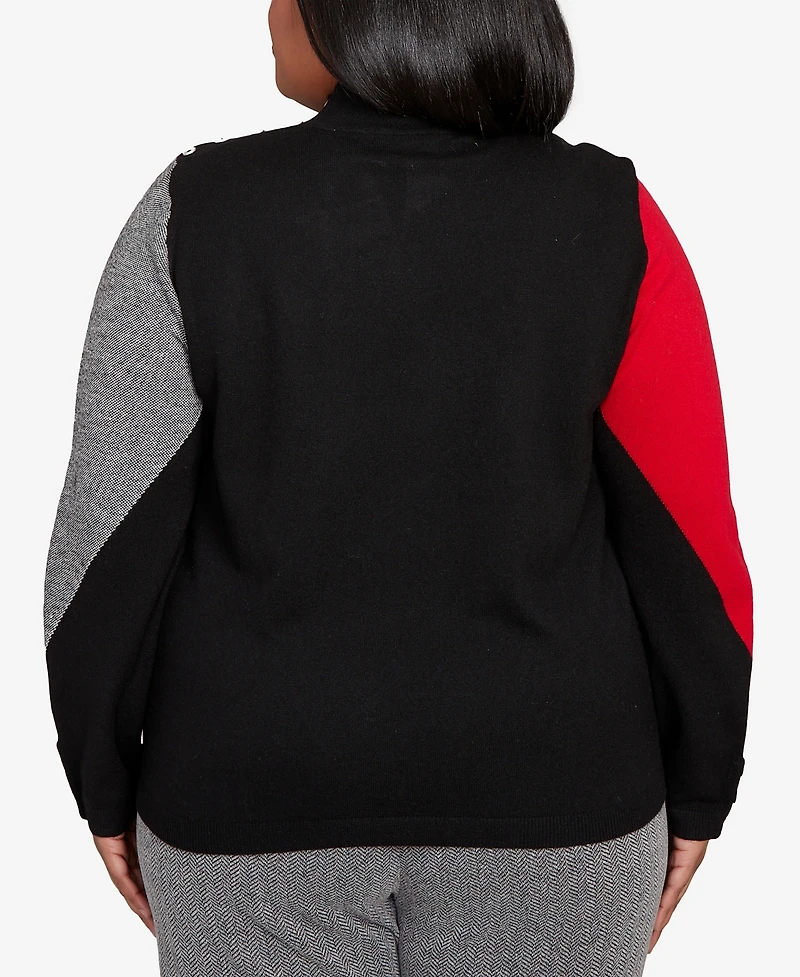 Alfred Dunner Plus Jet Setter Geometric Inner Two One Sweater