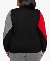 Alfred Dunner Plus Jet Setter Geometric Inner Two One Sweater