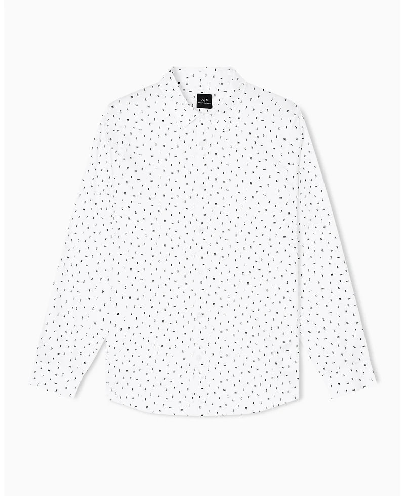 A|X Armani Exchange Men's Allover Letter Logo Satin Woven Shirt