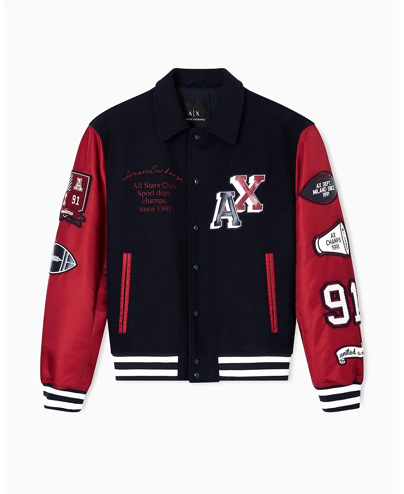 A|X Armani Exchange Men's Color Block Multi Badge Bomber Jacket