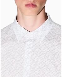 A|X Armani Exchange Men's Long Sleeve Poplin Allover Logo Woven Shirt
