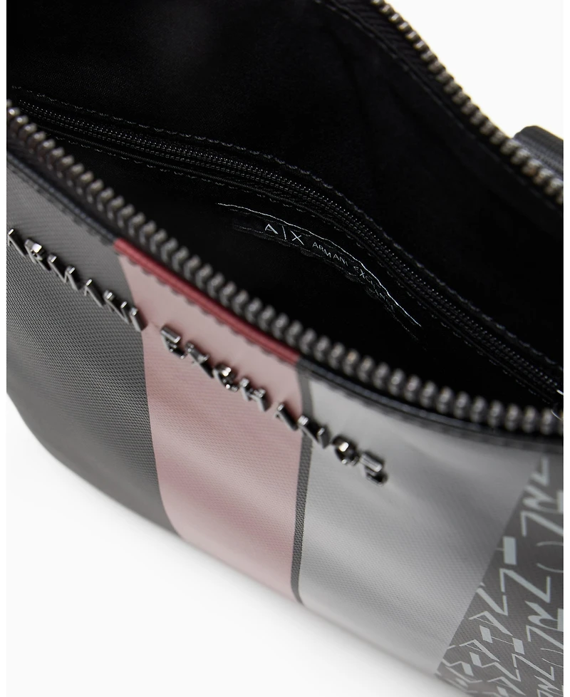 A|X Armani Exchange Men's Striped Flat Logo Graphic Details Crossbody Bag