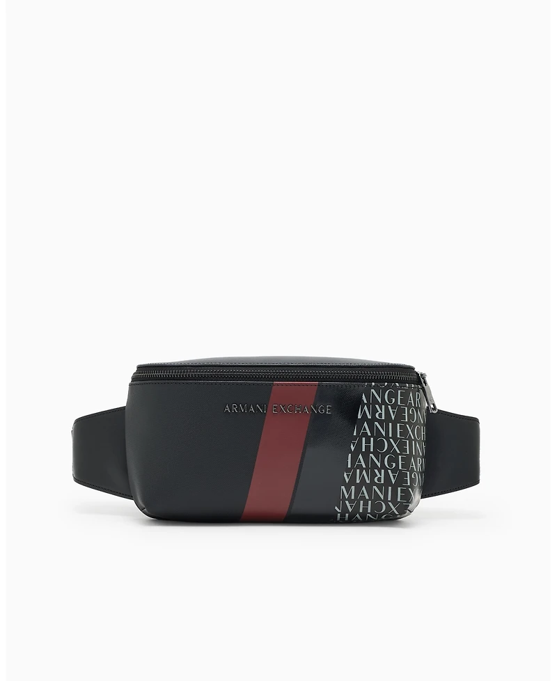A|X Armani Exchange Men's Striped Detail Logo Graphic Belt Bag