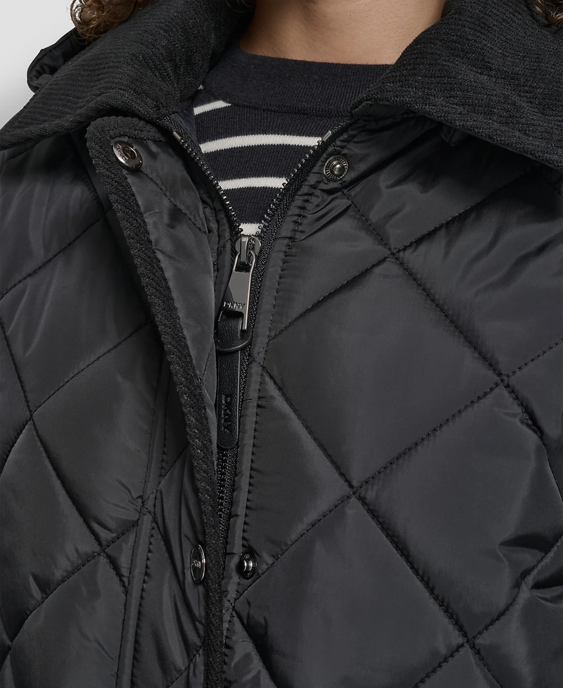 Dkny Women's Corduroy Collar Hooded Quilted Coat