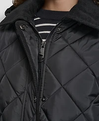 Dkny Women's Corduroy Collar Hooded Quilted Coat