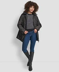 Dkny Women's Corduroy Collar Hooded Quilted Coat