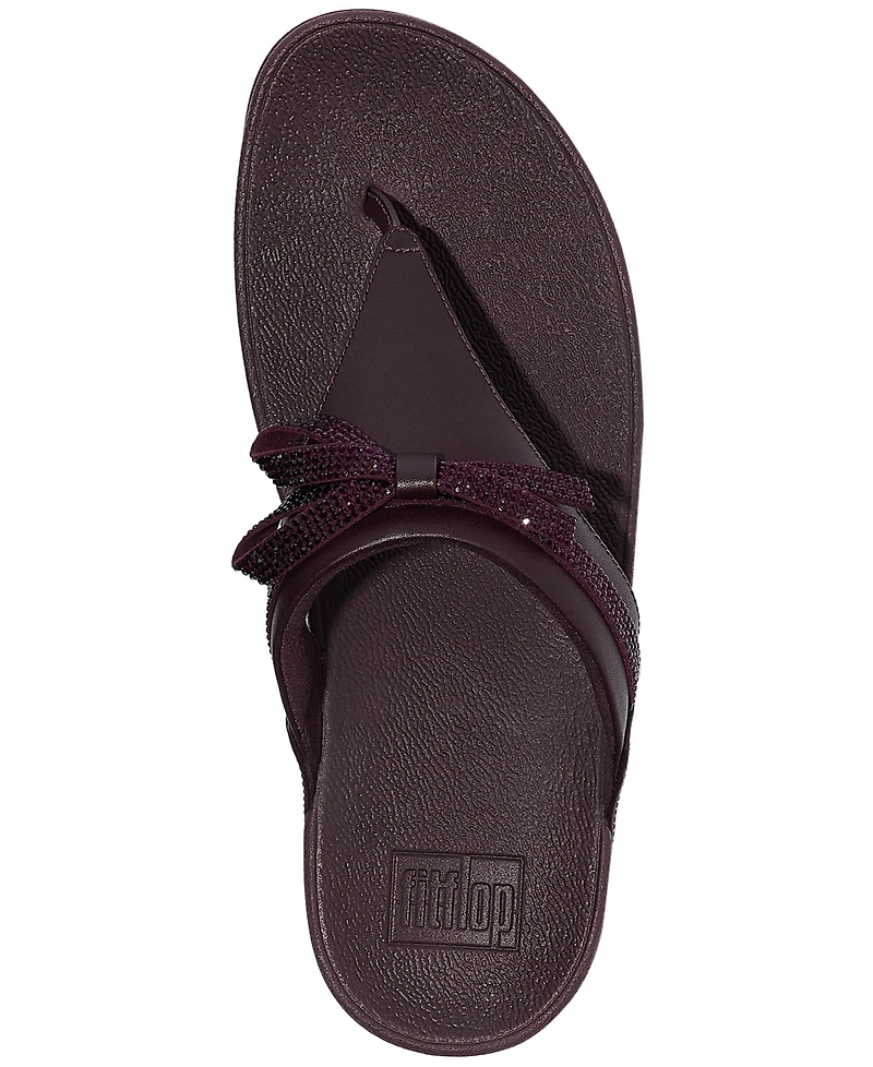 FitFlop Women's Lulu Glitz-Bow Leather Toe-Post Sandals