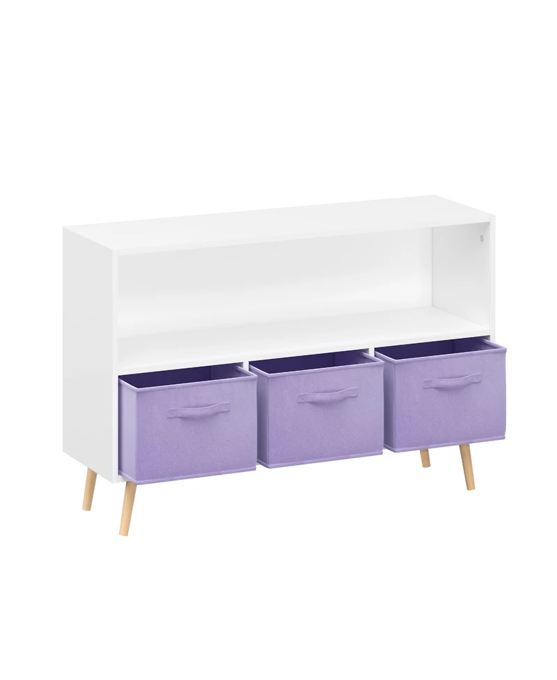 Jujabu 35 in. Wide White/Purple Kids Bookcase with Collapsible Fabric Drawers, Children's Book Display, Toy Storage Cabinet