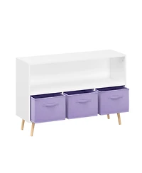 Jujabu 35 in. Wide White/Purple Kids Bookcase with Collapsible Fabric Drawers, Children's Book Display, Toy Storage Cabinet
