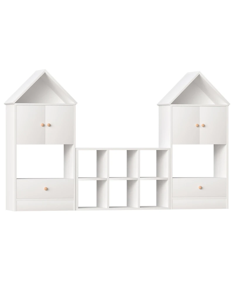 Jujabu White Wood Children's Bookshelf with House-Shaped Design with Adjustable Placement for Playroom or Bedroom