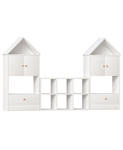 Jujabu White Wood Children's Bookshelf with House-Shaped Design with Adjustable Placement for Playroom or Bedroom