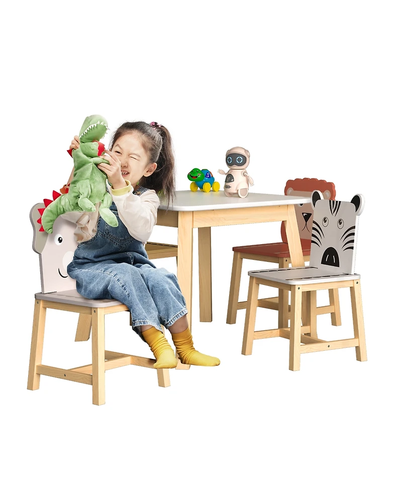 Jujabu 5 Piece Wood Kiddy Table and Chair Set with 4 Chairs Set Cartoon Animals