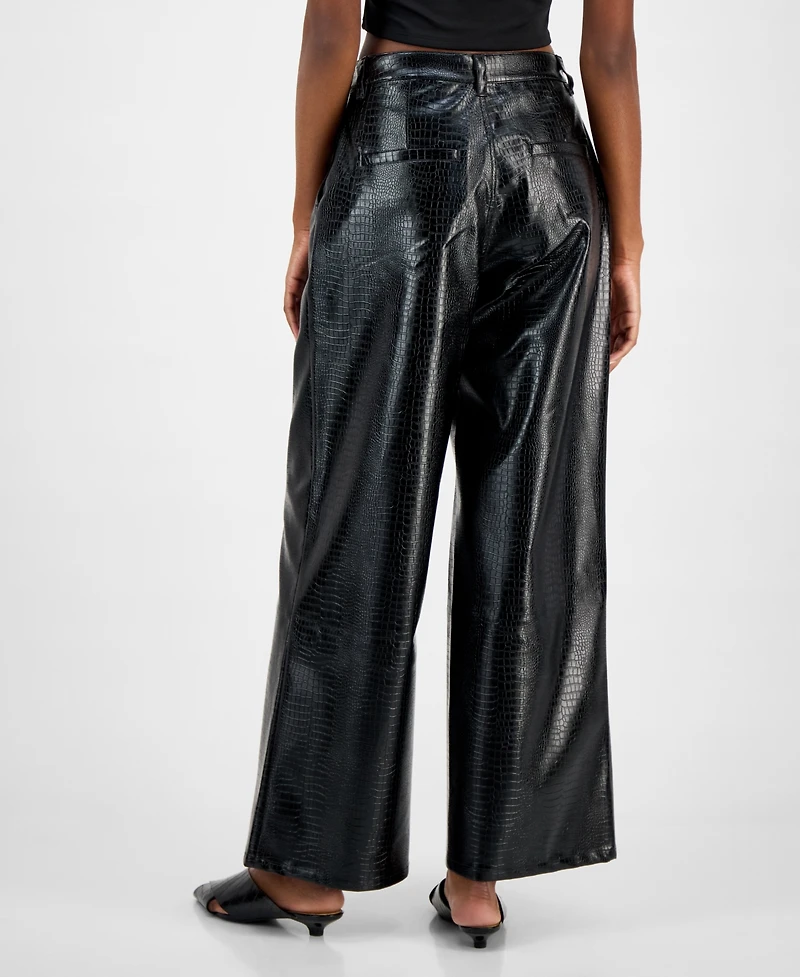Bar Iii Women's Crocodile-Embossed Faux Leather Pants, Macy's Exclusive