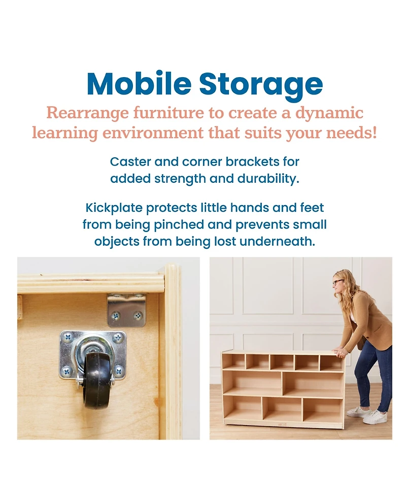 ECR4Kids 5+5 Mobile Storage and Tray Cabinet, Natural, 1