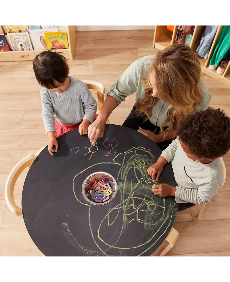 ECR4Kids Bentwood Chalkboard Table and Curved Back Chair Set, Natural, 5-Piece