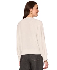 Democracy Petite Long Sleeve Mixed-Media Scoop Neck Top